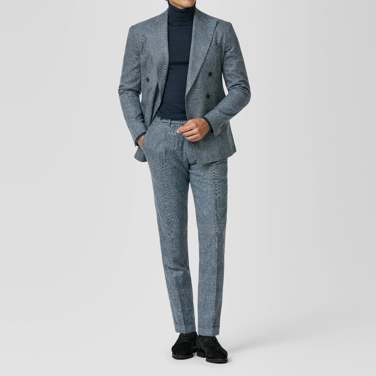 Storm blue glencheck Suit w/ white slubs