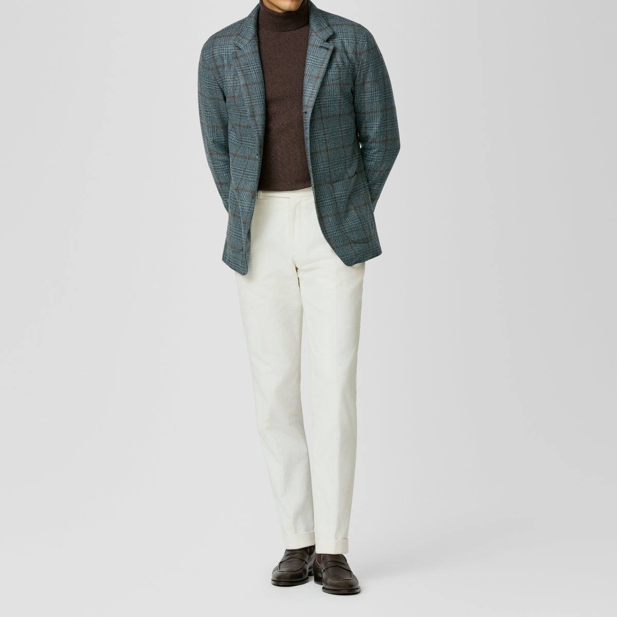 Light teal & Charcoal glencheck Jacket w/ copper windowpane