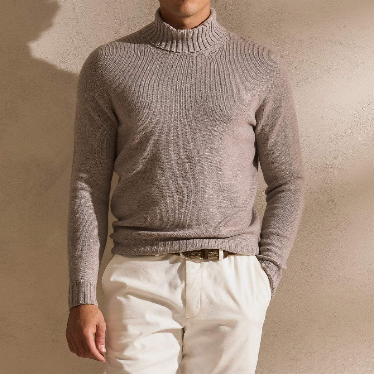 Warm grey cashmere double-yarn turtleneck