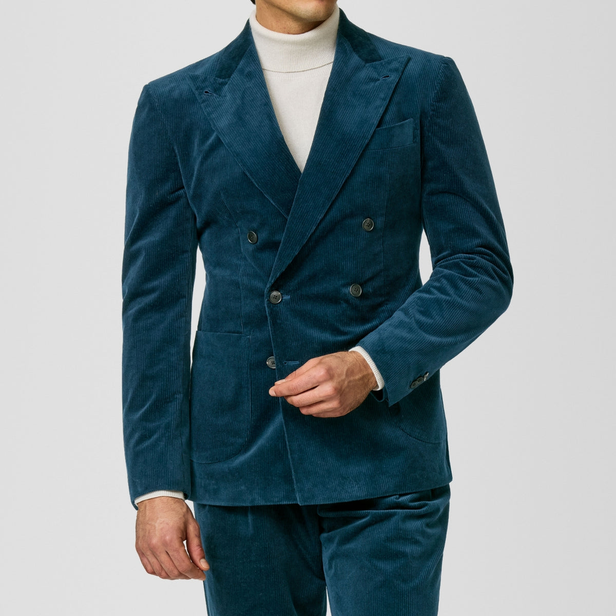 Prussian blue stretch corduroy suit