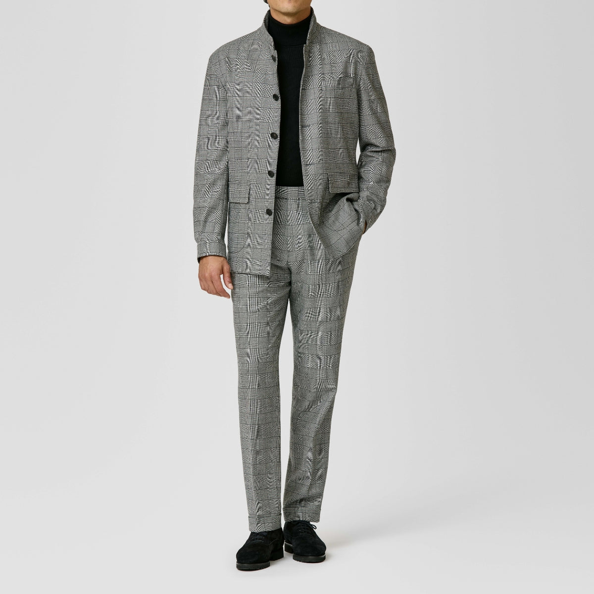 Black & white stretch glencheck informal suit