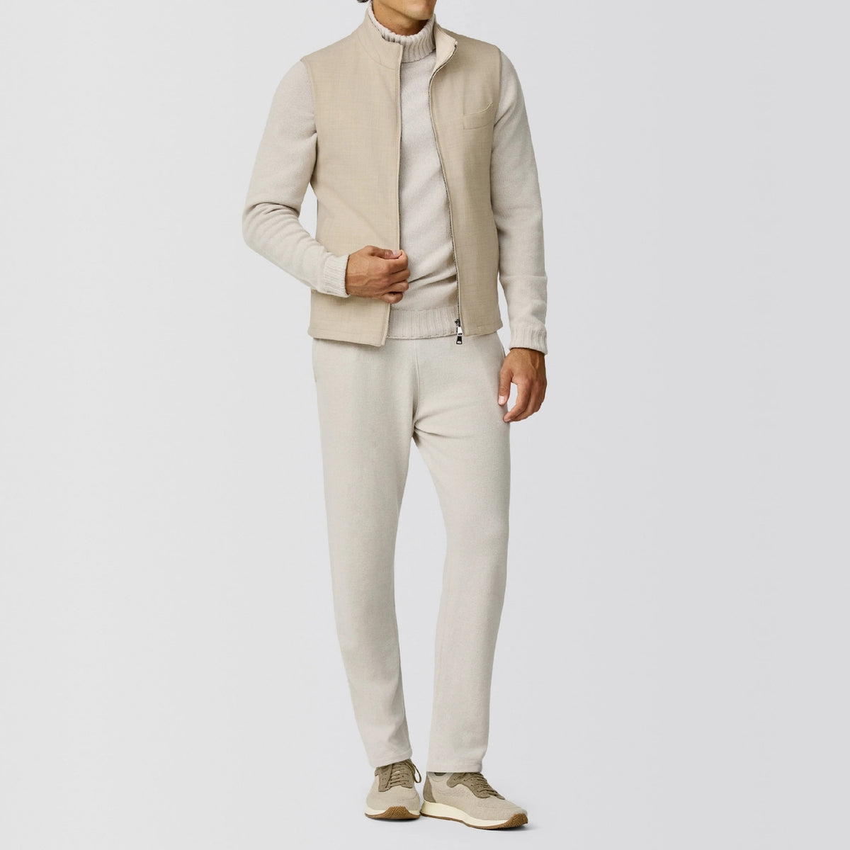 Sand stretch brushed twill Vest